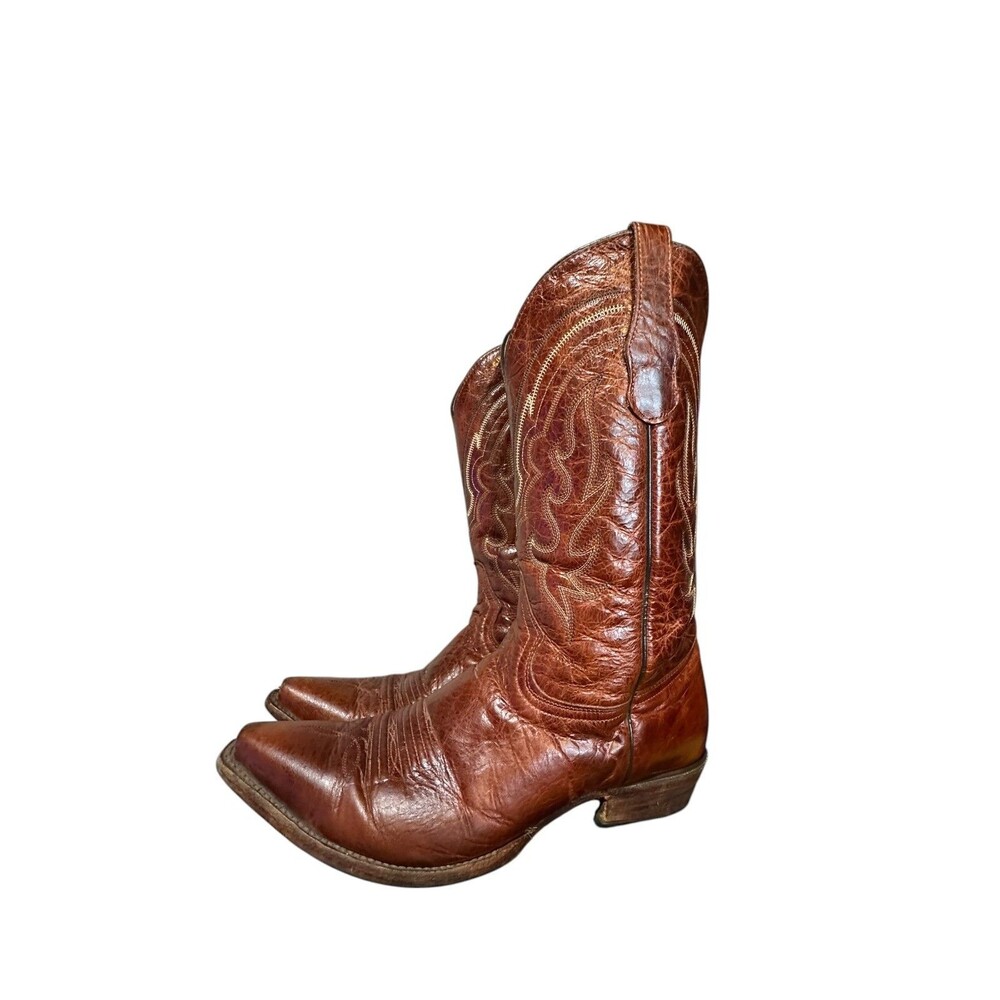 Circle G Boots L5090 Brown Leather Embroidered Snip Toe Western Men's Size 11.5